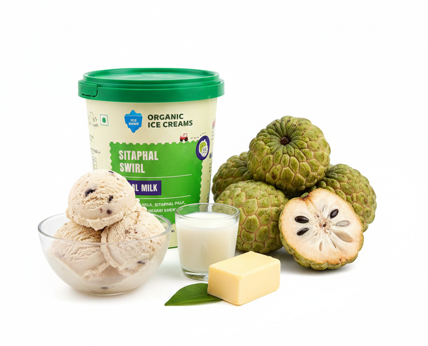 Ice Cream | Sitaphal Swirl Ice Cream (Made From Real Milk, Gondh Gum, Organic Butter, Sitaphal ) - Churned with authentic & Real Ingredients - Iceberg Organic Ice Cream - 750ml