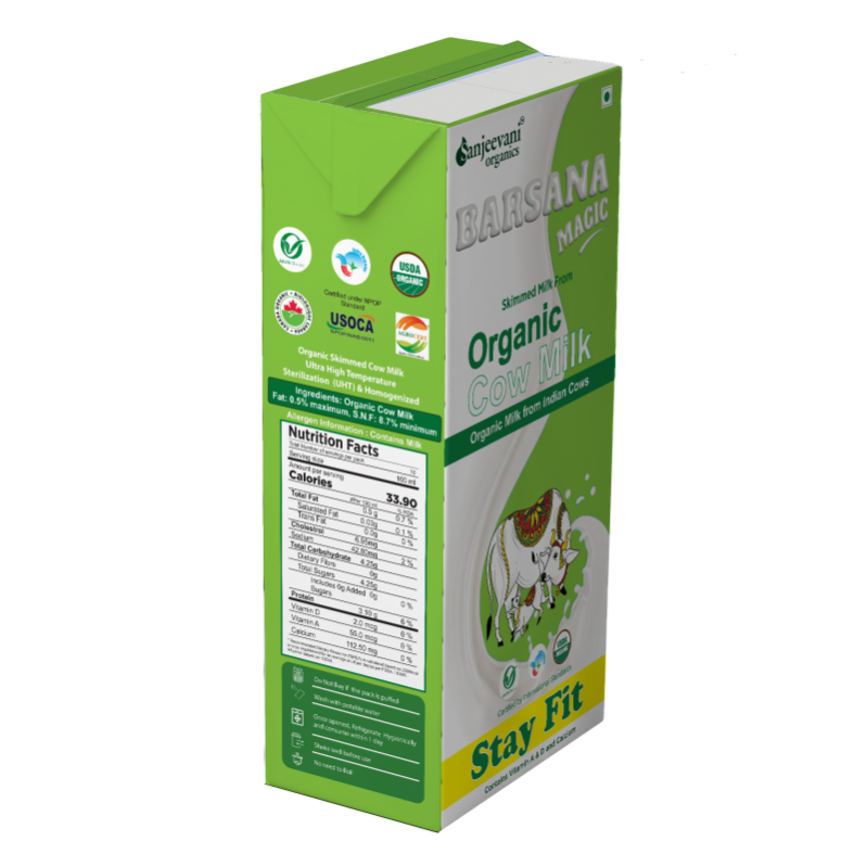 Cow Milk | Skimmed Cow Milk – Stay Fit – USDA Organic – No Antibiotic, No Stress Hormones, No Adulteration, No Contamination & Preservatives Free – Barsana Magic – 1000ml - Pack Of 6