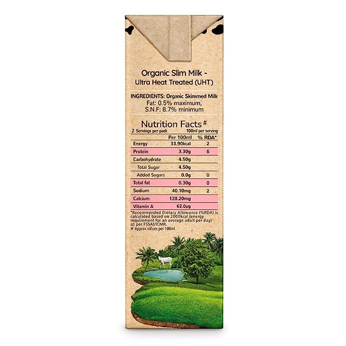 Cow Milk | Slim (Skimmed Milk) – Certified Organic – Antibiotic Free – No Adulterants, Preservatives & No Stress Hormone – Akshayakalpa - Pack of 12
