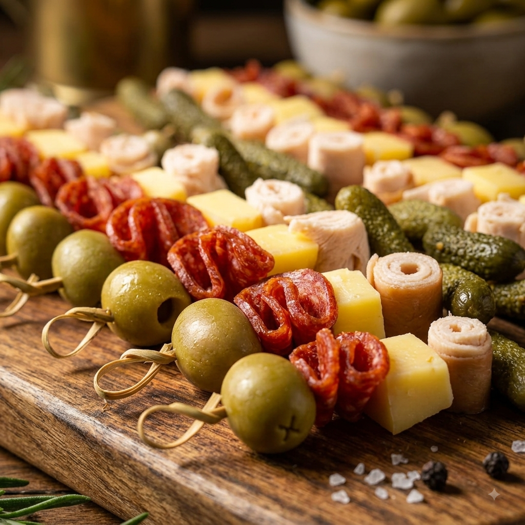 Smoked Chicken Pepperoni Gherkin Grazing Skewers - Ready To Eat Appetizers (20 Grazing Skewers) - Gourmet Non-Veg Party Appetizers - Made with Organic Ingredients- 6 - 10 Persons
