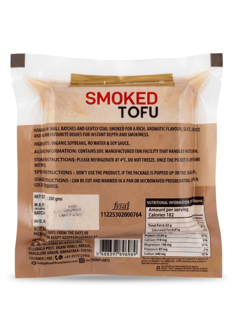 Tofu | Smoked Tofu - 38gm Protein Per Pack – High In Protein, Keto Friendly, No Added Preservatives & No Additives – Health on Plants – 200gm