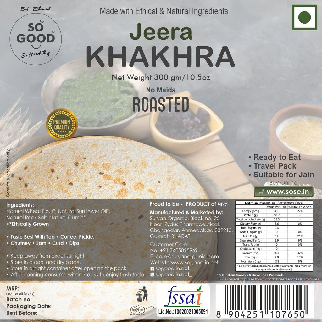Khakhra | Jeera Khakhra (Made With Ethical & Natural Ingredients) - Roasted - No Maida & No Added Preservatives - So Good - 300gm