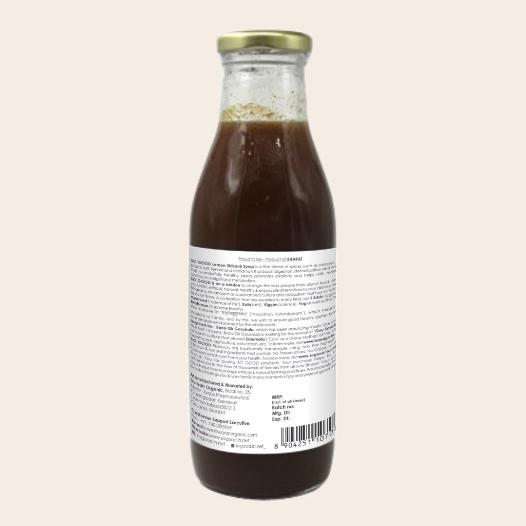 Syrup | Lemon Shikanji Syrup (Made With Natural And Ethical Ingredients) - Natural - Sulphur Free, Cane Free, No Colors, No Preservatives & No Artificial Flavour - So Good - 500ml