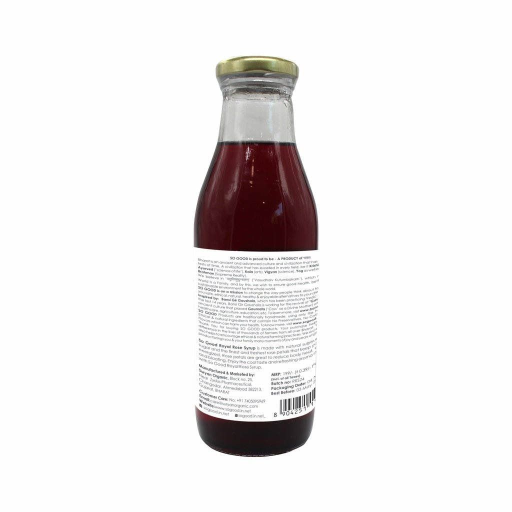 Syrup | Royal Rose Syrup (Made With Natural And Ethical Ingredients) - Natural - Sulphur Free, Cane Free, No Colors, No Preservatives & No Artificial Flavour - So Good - 500ml