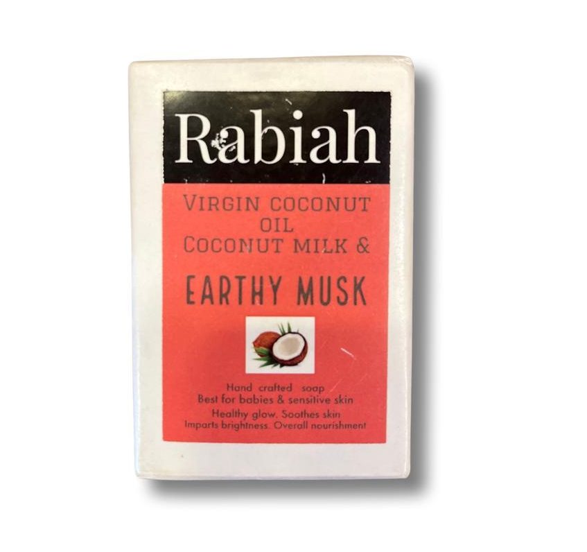 Soap | Earthy Musk (Blend Of Virgin Coconut Oil & Milk With Musk Extract) - Best For Babies - Hand Crafted – Healthy Glowing, Soothes Skin & Sensitive Skin – Rabiah – 100gm
