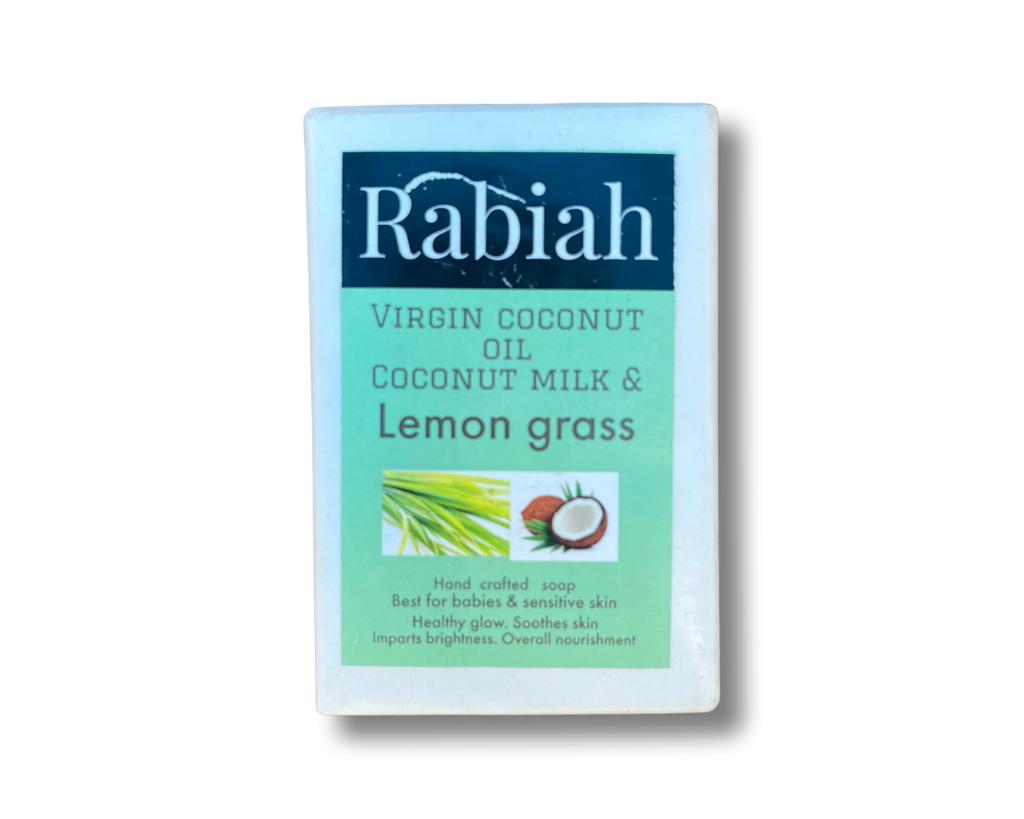 Soap | Lemon Grass (Blend Of Virgin Coconut Oil & Milk With Lemon Grass Extract) – Hand Crafted – Healthy Glowing, Soothes Skin, & Sensitive Skin – Rabiah – 100gm