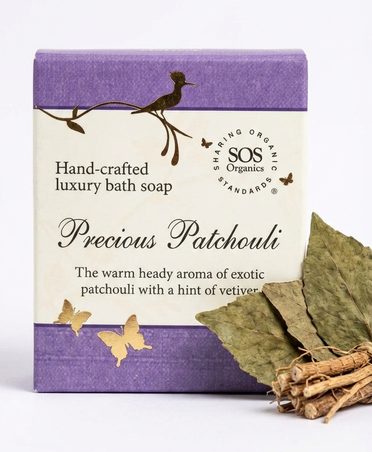 Soap| Precious Patchouli - Hand Crafted Luxury Bath Soap -No Artificial colours & Preservatives - SOS Organics - 100gm