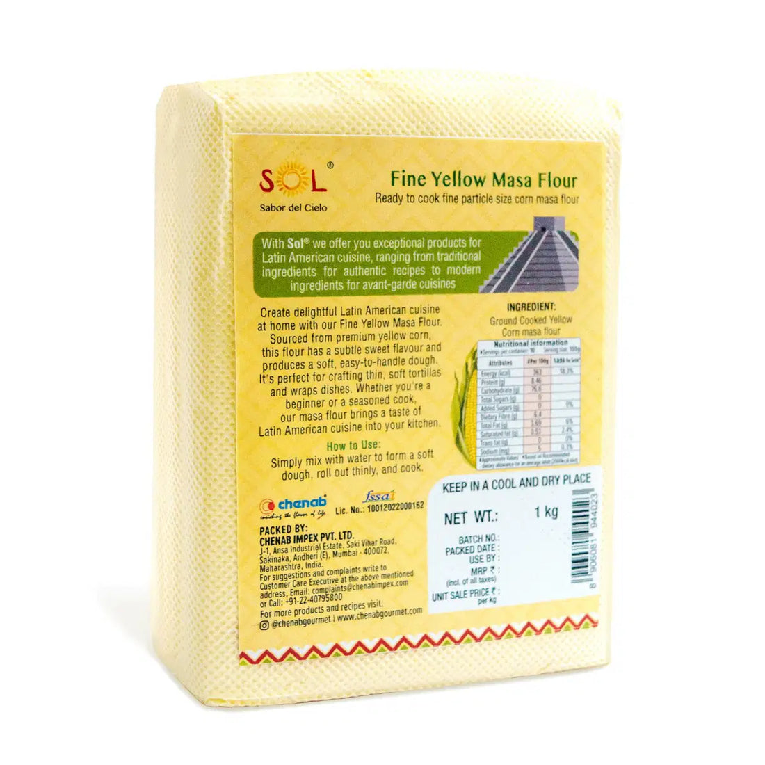 Flour | Yellow Corn Masa Flour Fine - Ideal For Soft Tortillas - Sol - 1000gm