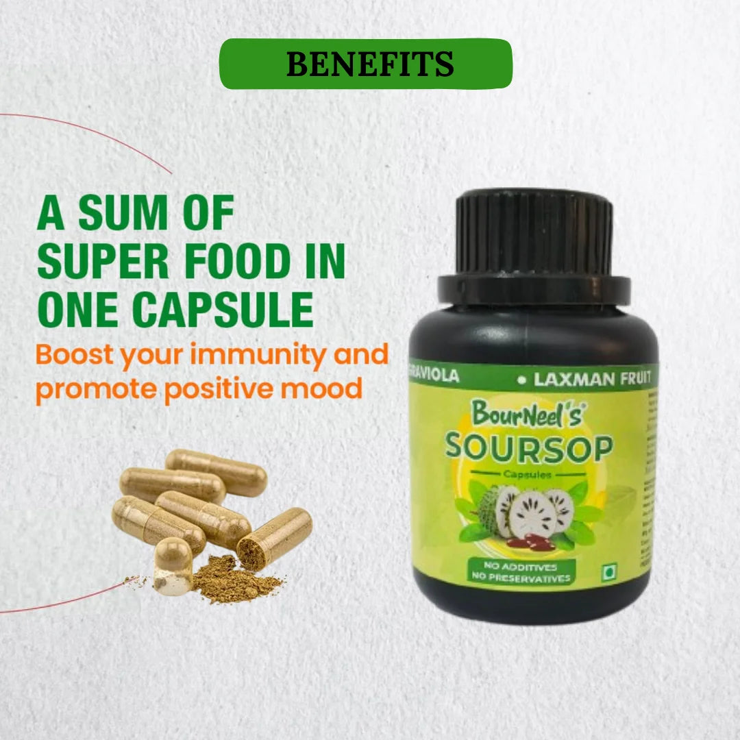 Soursop Capsules | Ayurvedic -100% Natural – No Additives & No Added Preservatives – BourNeel’s – 60 Capsules