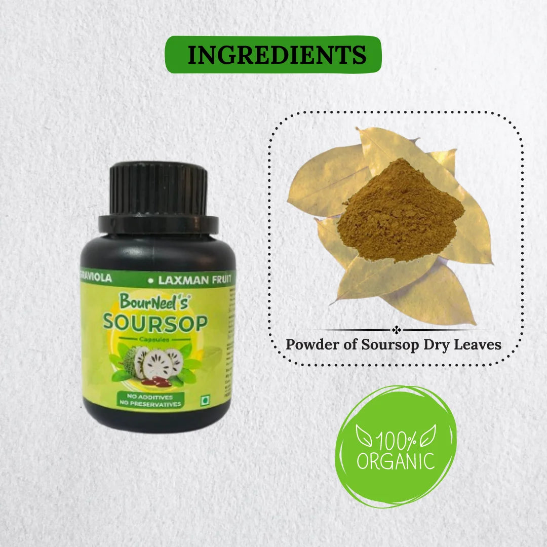 Soursop Capsules | Ayurvedic -100% Natural – No Additives & No Added Preservatives – BourNeel’s – 60 Capsules