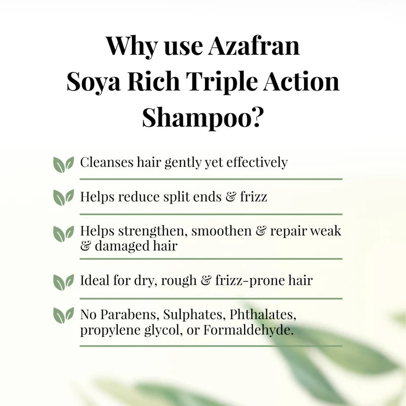 Soya Rich Triple Action Shampoo- Repairs, Strengthens & Smoothens - Azafran Organics - 100gm