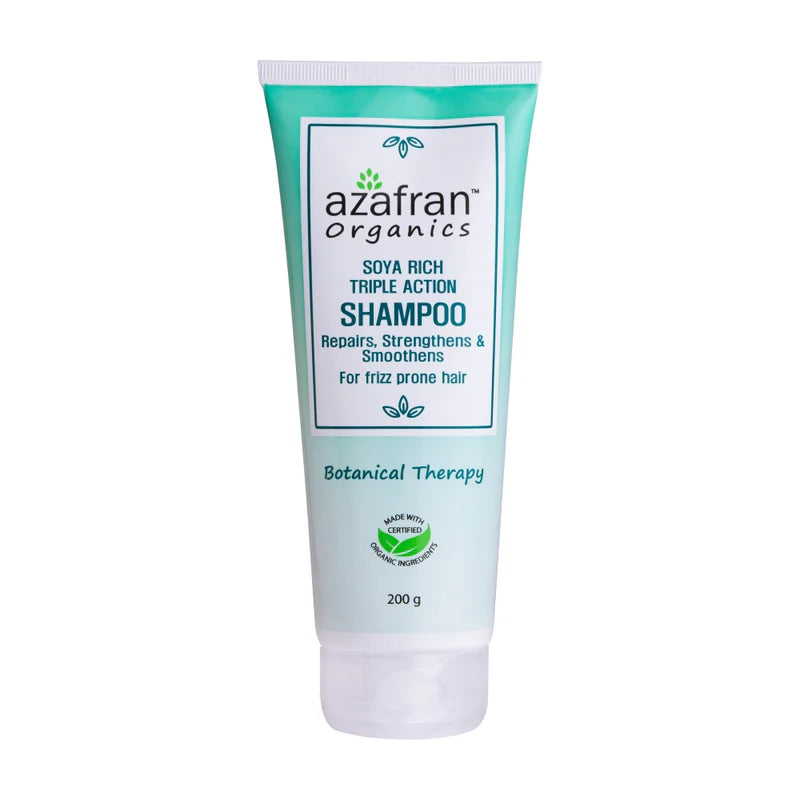 Soya Rich Triple Action Shampoo- Repairs, Strengthens & Smoothens - Azafran Organics - 100gm