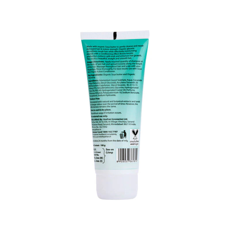 Soya Rich Triple Action Shampoo- Repairs, Strengthens & Smoothens - Azafran Organics - 100gm