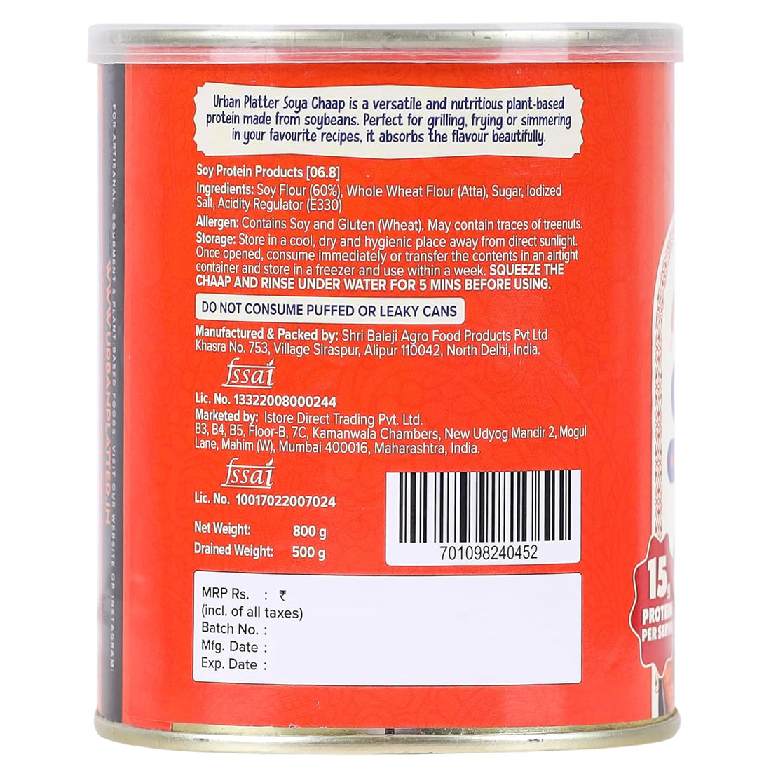 Soya Chaap | 15g Protein Per Serve - High In Protein - Urban Platter - 800gm