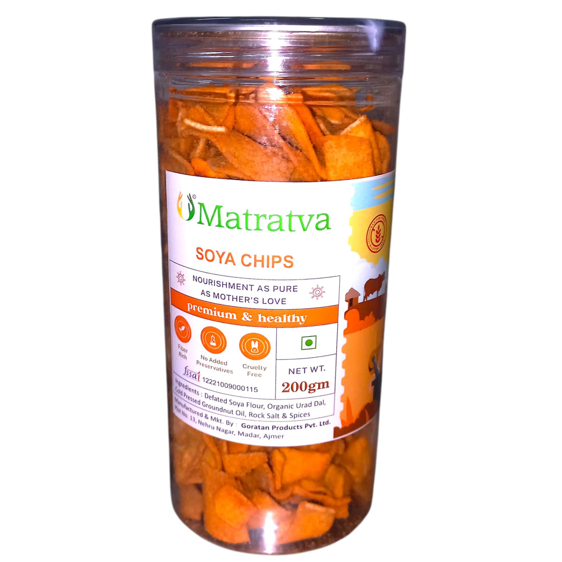 Soya Chips | Made With Organic Ingredients - Healthy - Not Fried - Gluten Free, Cruelty Free, High In Fibre & No Added Preservatives - Matratva - 200gm