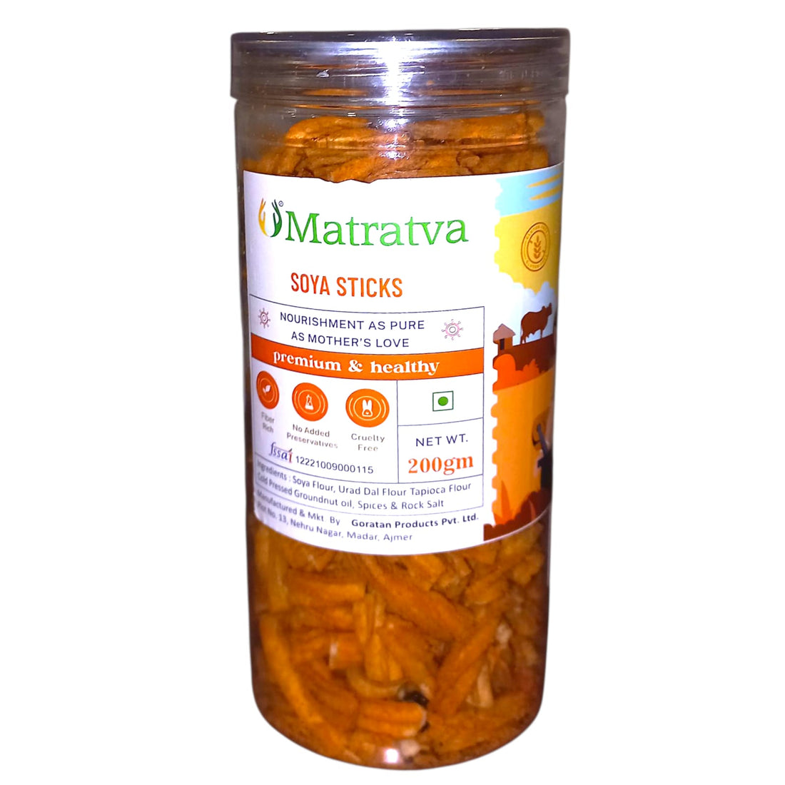 Soya Sticks | Made With Organic Ingredients - Healthy - Not Fried - Gluten Free, Cruelty Free, High In Fibre & No Added Preservatives - Matratva - 200gm