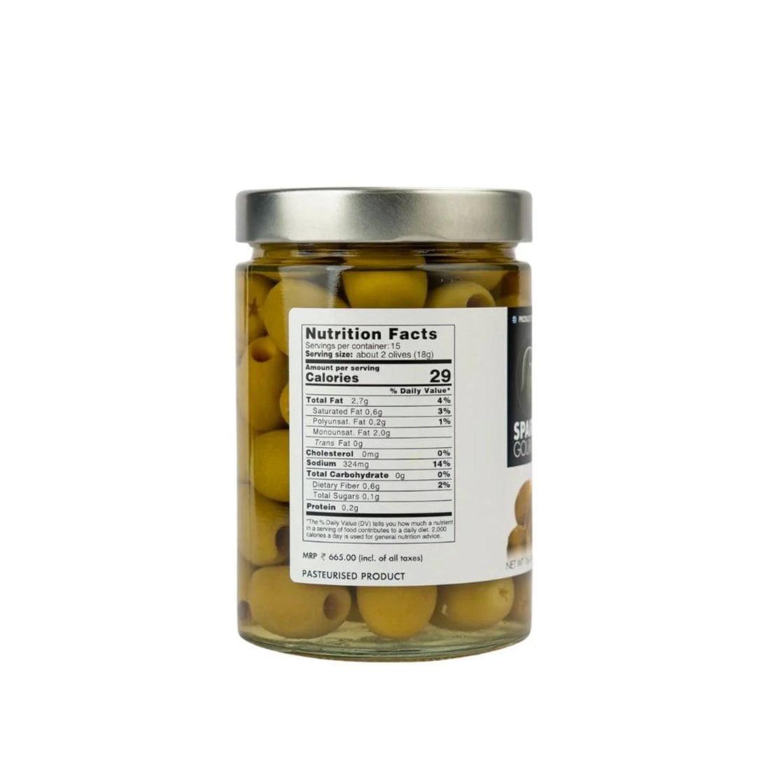 Green Olives | Pitted - Vegan, Gluten Free & Sugar Free - Sparta Gourmet - 580gm