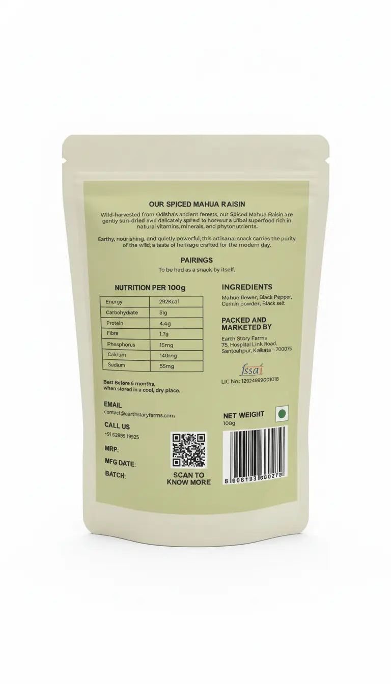 Spiced | Spiced Mahua Raisin (Dried Mahua Flower Spiced) - Preservative Free - Earth Story Farms- 100gm