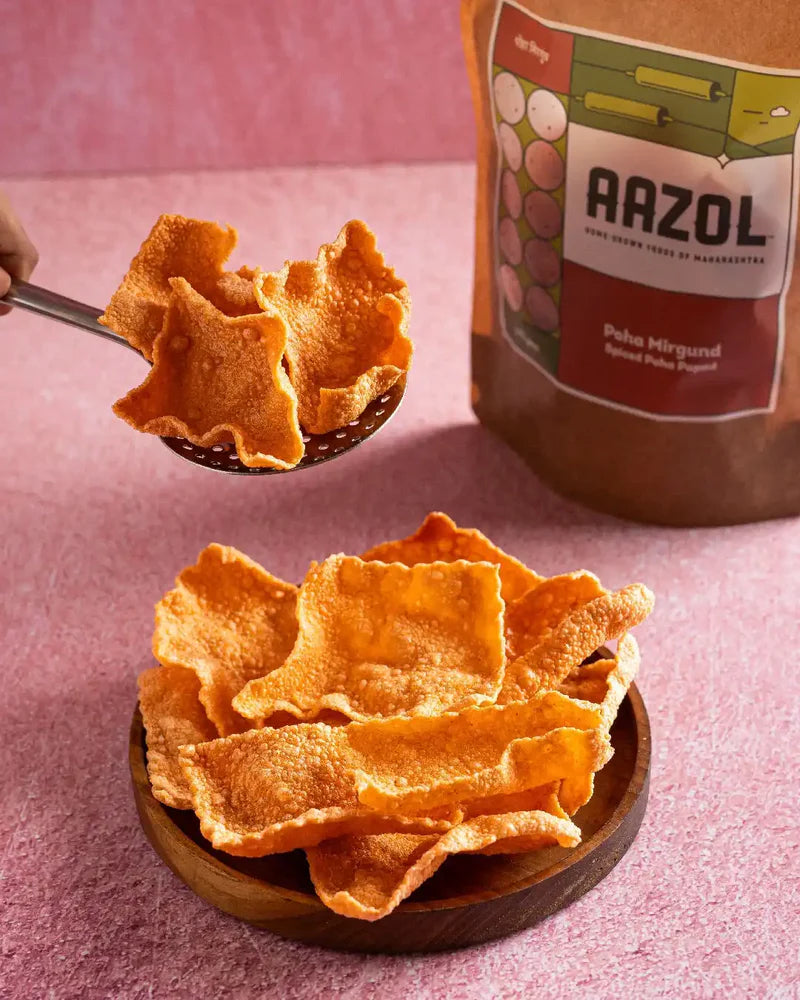 Papad | Spiced Poha Papad - Poha Mirgund - No Added Preservatives - Aazol - 175gm