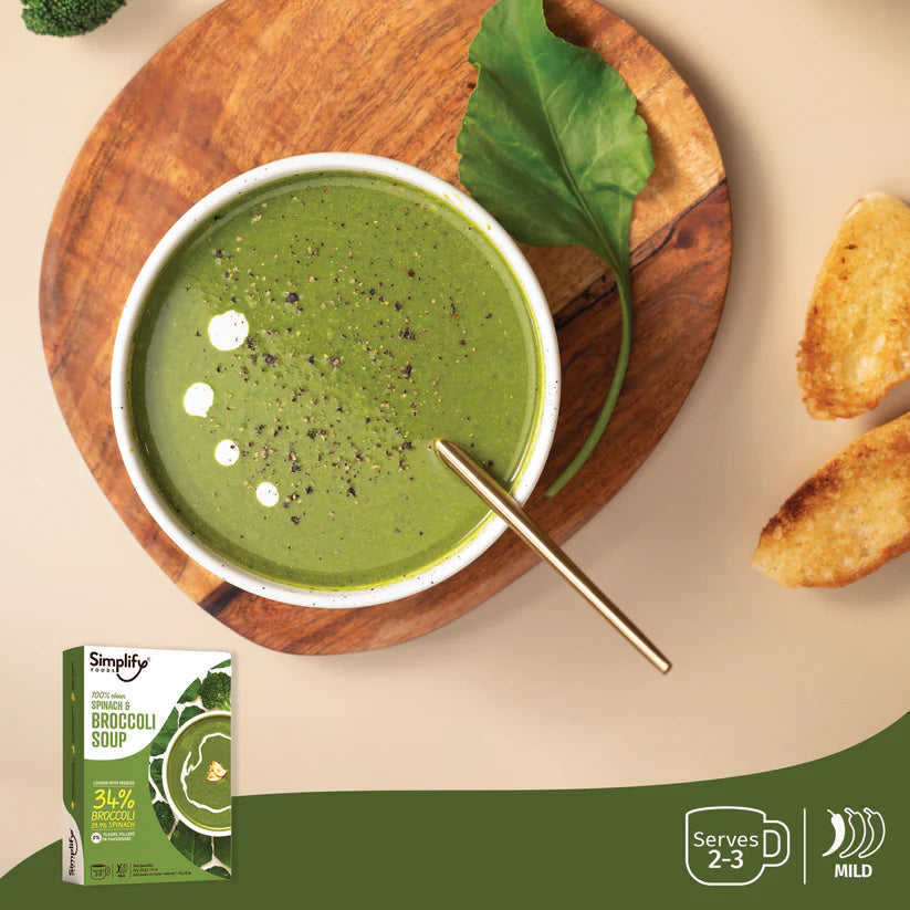 Soup | Spinach & Broccoli Soup (Loaded With Veggies 34% Broccoli & 23.9% Spinach) – 100% Clean – No Flours, Fillers, Thickeners, No Preservatives, Colours & No Additives – Simplify Foods – 50gm