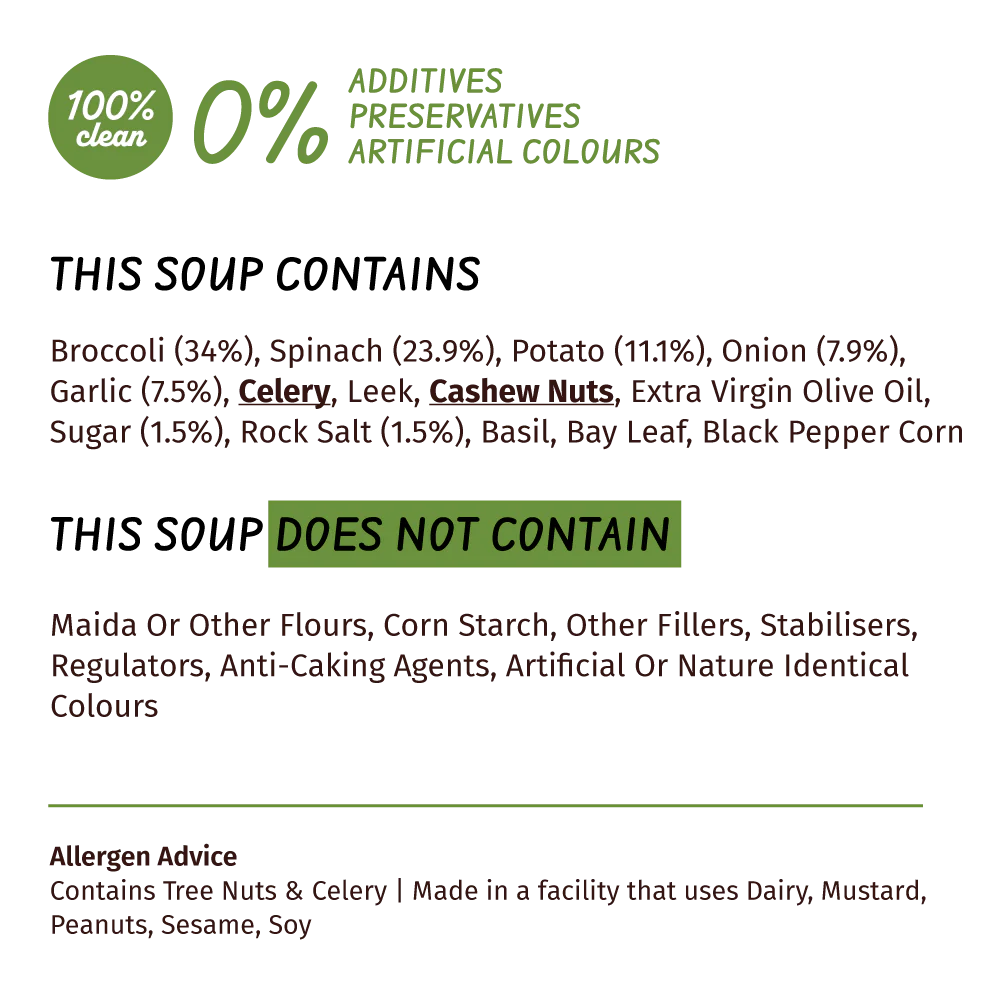 Soup | Spinach & Broccoli Soup (Loaded With Veggies 34% Broccoli & 23.9% Spinach) – 100% Clean – No Flours, Fillers, Thickeners, No Preservatives, Colours & No Additives – Simplify Foods – 50gm