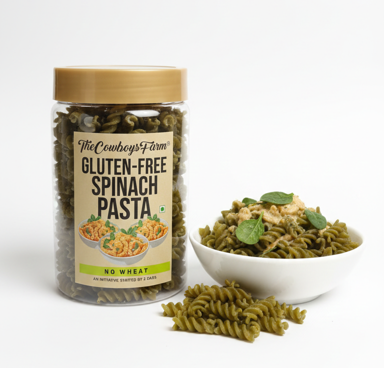 Pasta | Spinach Pasta - Vegan, Gluten Free Pasta -No Wheat- High Protein, Fibre- No Msg, Low Glycemic Index & Preservatives Free – The Cow Boys Farm – 200gm