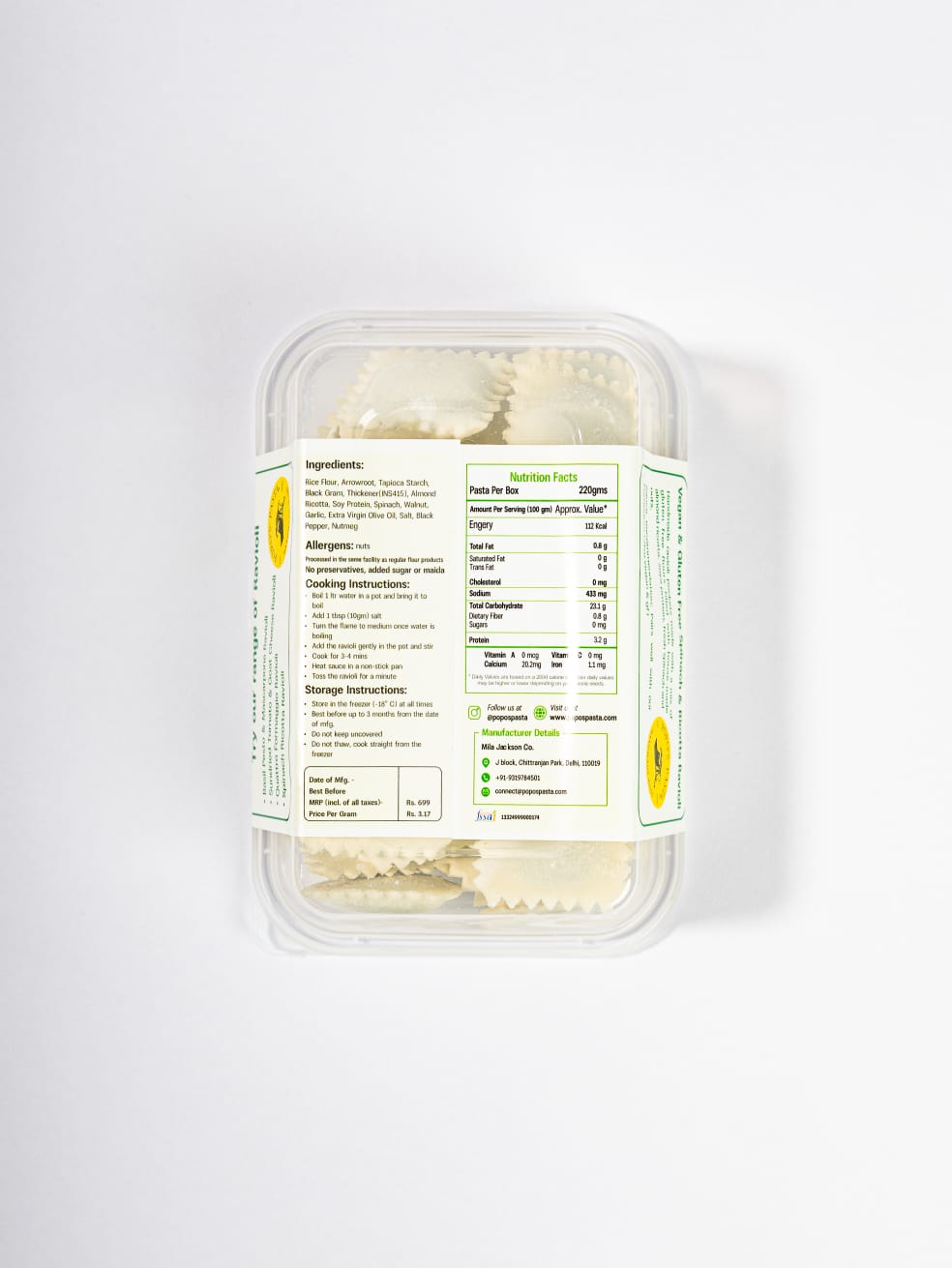 Pasta | Spinach Ricotta Ravioli - Vegan, Gluten Free & No Added Preservatives - Nature&