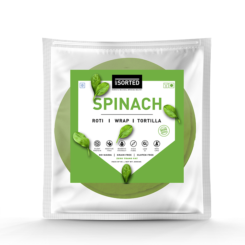 Spinach Roti | Wrap – Tortilla – Vegan, Gluten Free, No Maida, Keto Friendly, Diabetic Friendly & No Additives – Get Sorted – Pack Of 5