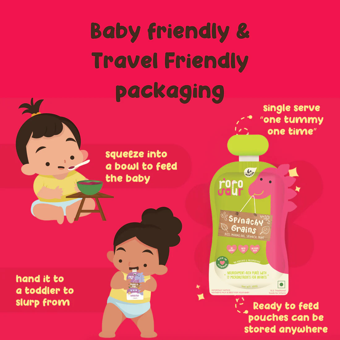 Spinachy Grains Puree | Rice, Moong Dal, Spinach, Mint (17 Micronutrient For Infants) - No Added Yuckies & No Added Sugar – rorosaur – 100gm