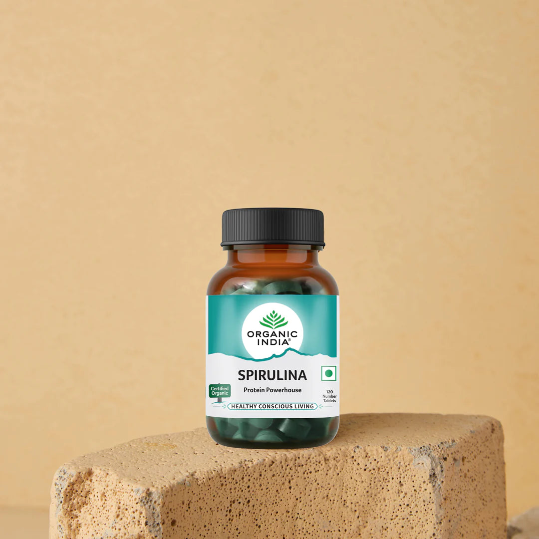 Spirulina | Protein Powerhouse - Natural - Vegan, Promotes Youthful Skin, Nails & Hair - Organic India - 120 Tablets