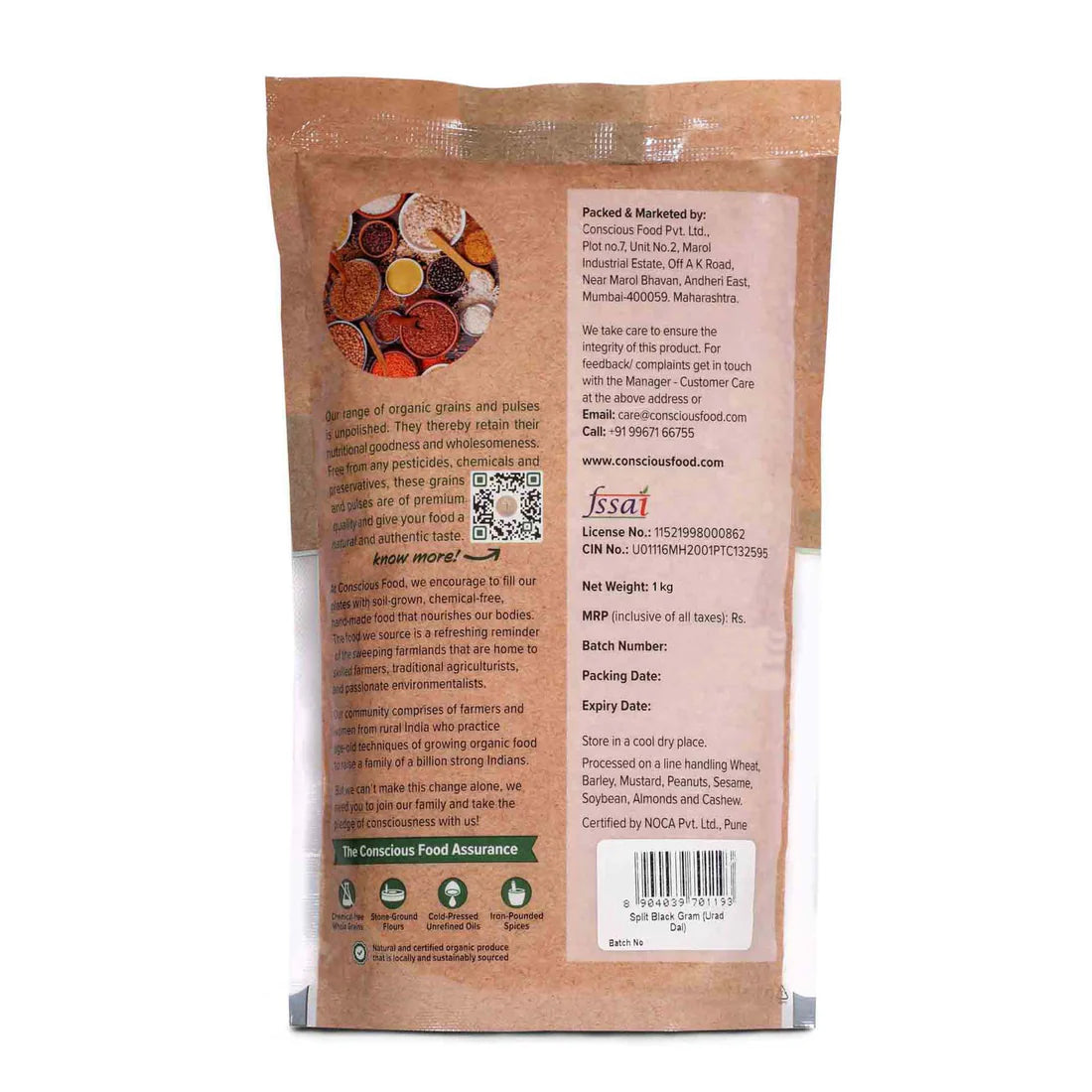 Split Black Gram (Urad Dal) - Conscious Food – 500gm