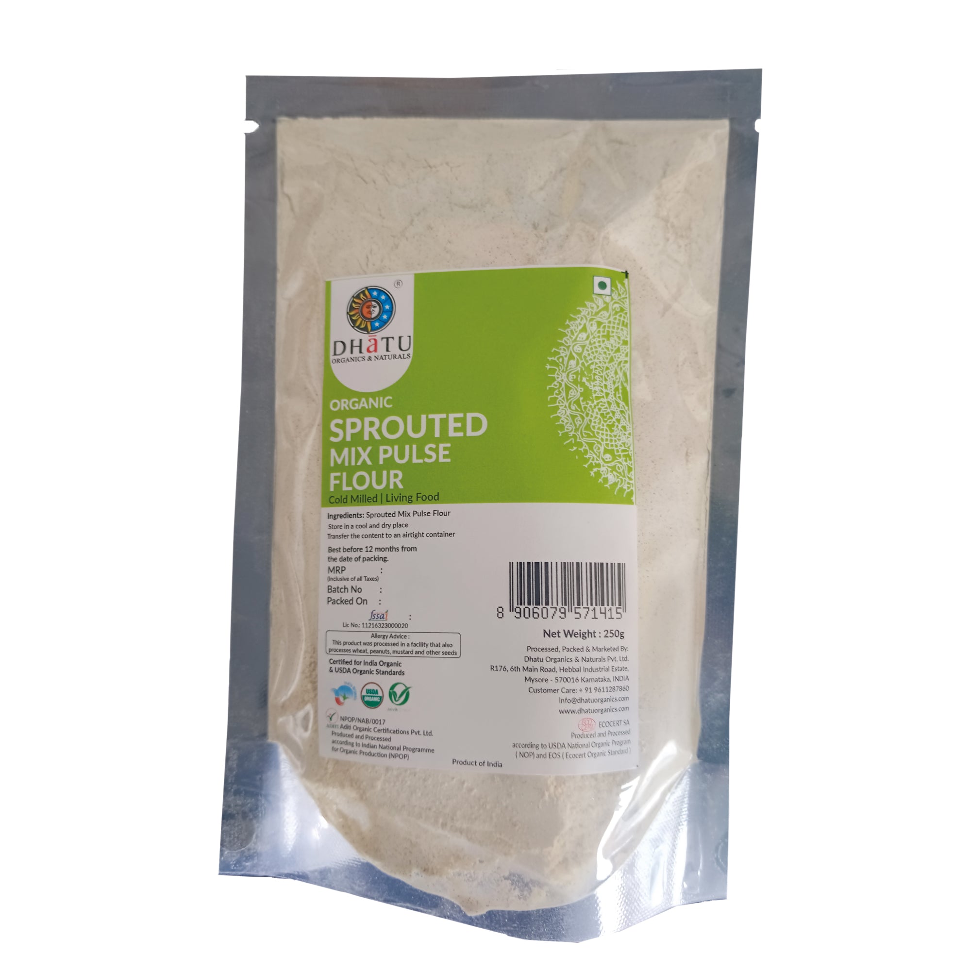 Mix Pulse Flour | Sprouted - USDA Organic - Dhatu Organic - 500gm