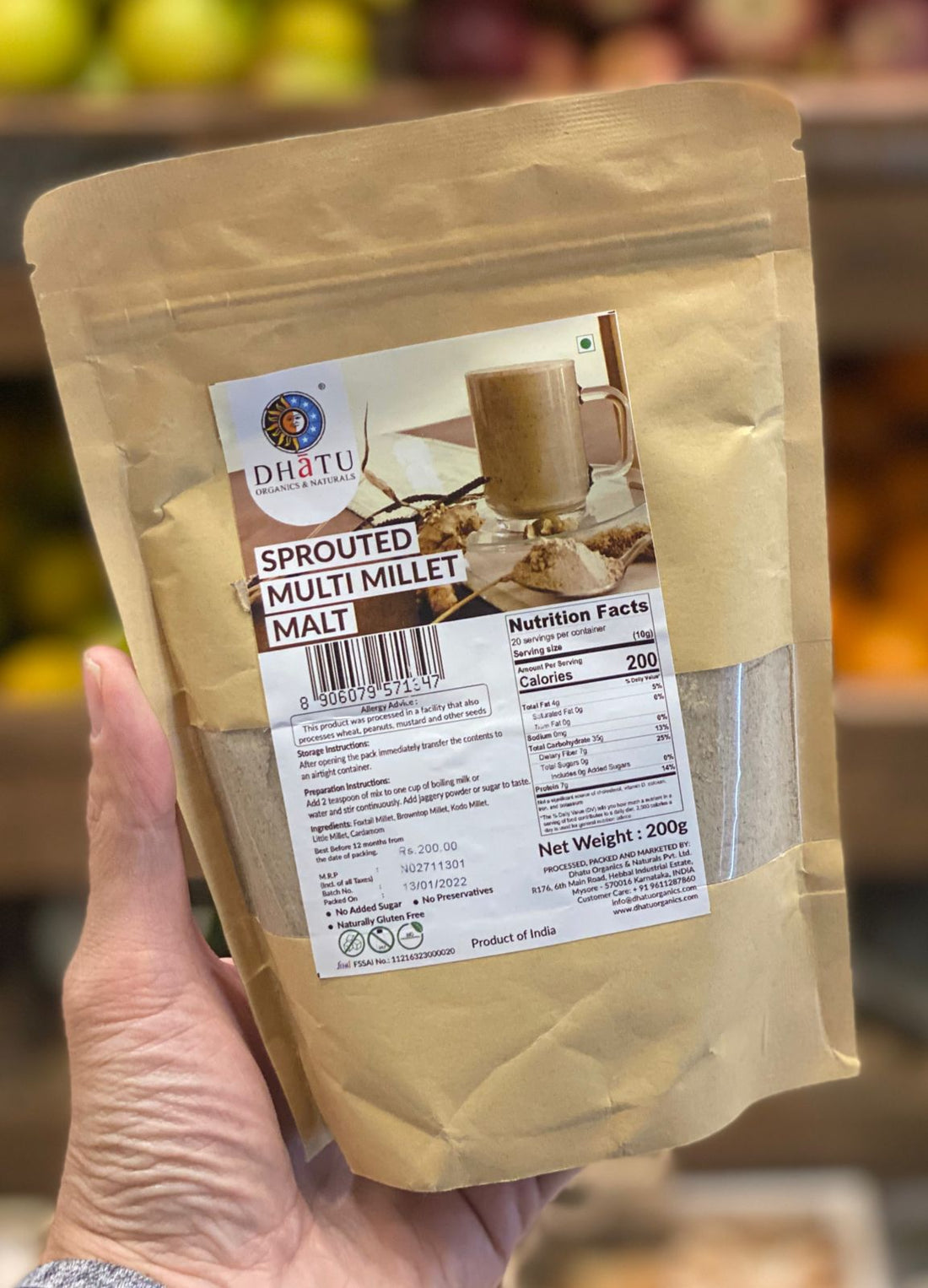 Sprouted Multi Millet Malt – Gluten Free & No Added Sugar - Dhatu Organic – 200gm