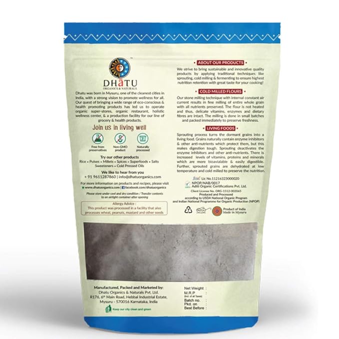 Ragi Flour | Sprouted - USDA Organic - Cold Milled - Dhatu Organic - 500gm