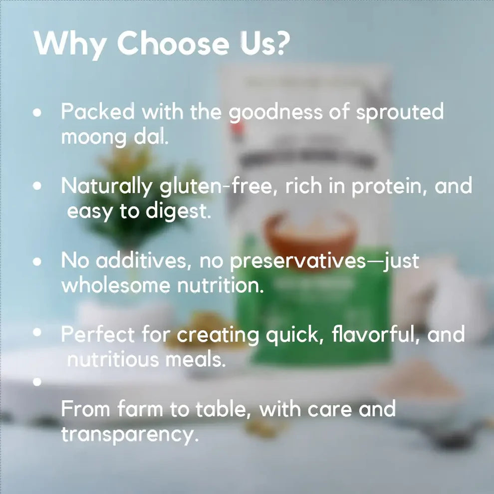 Flour | Sprouted Moong Dal Flour - 100% Whole Grain - Naturally Gluten Free, Preservatives Free, High In Protein - Earthy Origins - 250gm