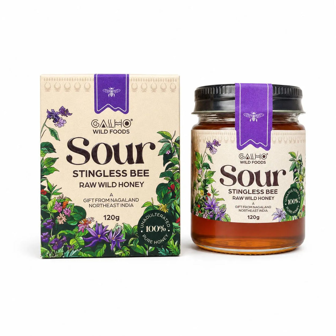 Honey | Organic Wild Forest Honey (Wildflower) - Stingless Bee Honey - Nagaland - 100% Pure & Natural - Galho - 120gm
