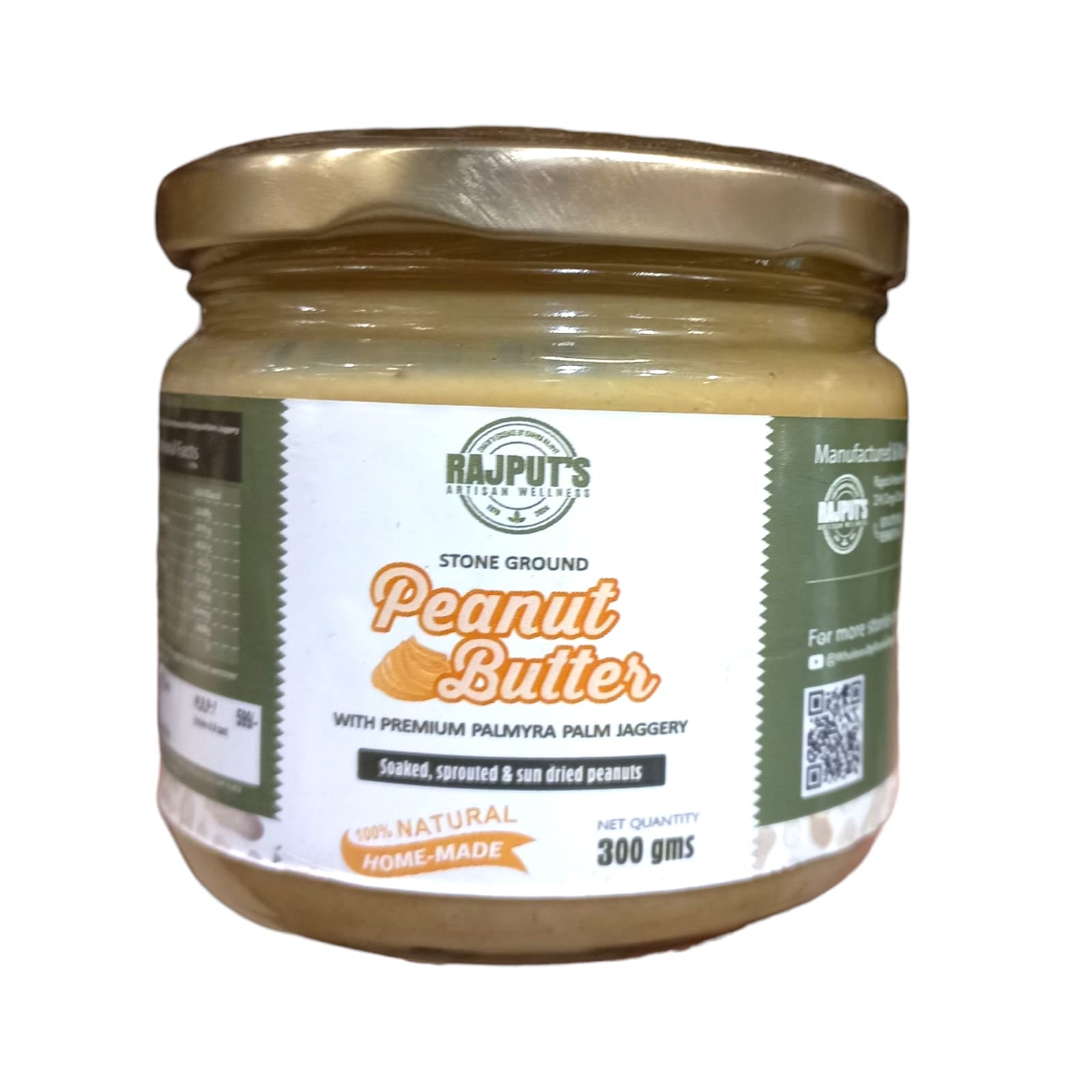 Peanut Butter | Stone ground Peanut Butter (With Premium Palmyra Palm jaggery) Soaked, Sprouted & Sun Dried Peanuts - 100% Natural Home Made - Vegan, Gluten Free, Refined Sugar Free, Diabetic Friendly & No Added Preservatives - Rajput&