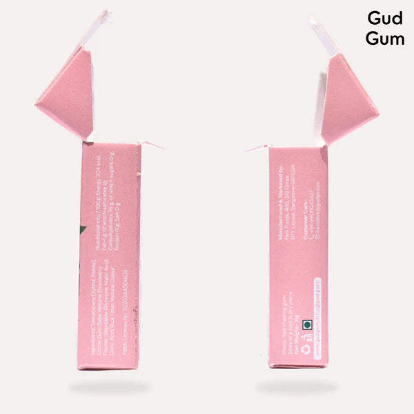 British Strawberry Chewing Gum - Sweet - 15 Pieces Per Pack - Natural - Indian - Vegan, Sugar Free & Plastic Free - Gud Gum - 21gm