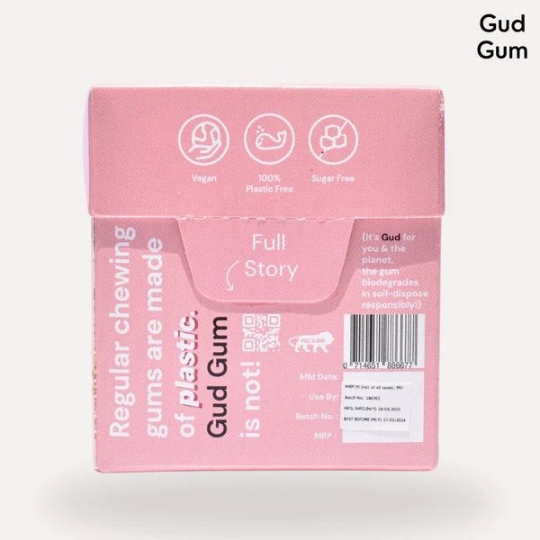 British Strawberry Chewing Gum - Sweet - 15 Pieces Per Pack - Natural - Indian - Vegan, Sugar Free & Plastic Free - Gud Gum - 21gm