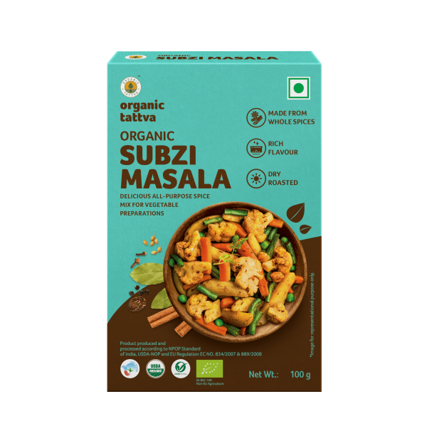 Subji Masala - USDA Organic - Vegan, Delicious All Purpose Spice, Mix For Vegetable Preparations - Organic Tattva – 100gm