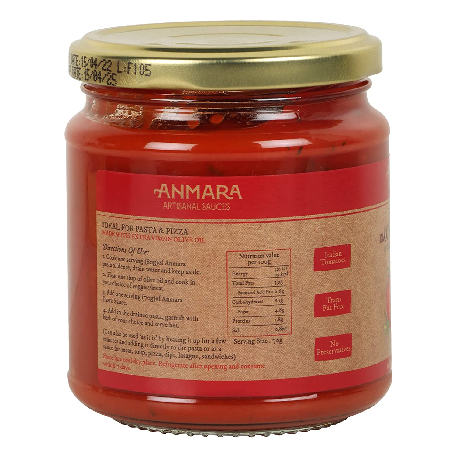 Pasta Sauce | Sugo All Arrabiata (Spicy Chilli Peppers Sauce) – Natural - Italy - Gluten Free, No Added Sugar & Fat Free - Anmara – 280gm