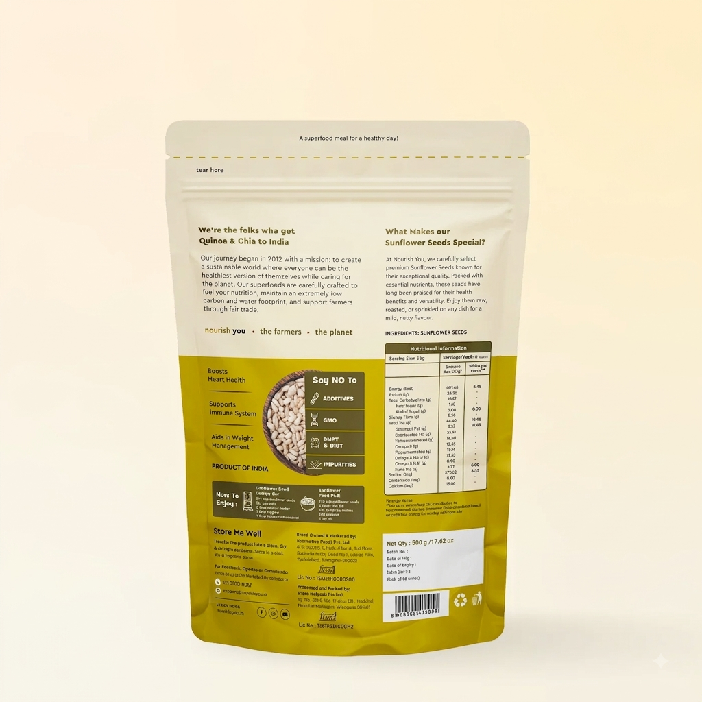 Seeds | Sunflower Seeds - Vitamin E-Rich and Antioxidant Rich- High In Protein, Omega 3 & High In Fibre - Nourish You - 500gm