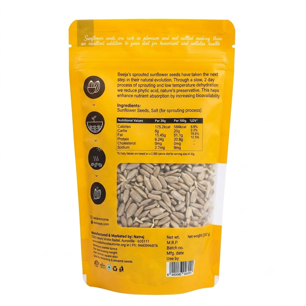 Sunflower Seeds | Sprouted – Raw – Natural – Vegan – Beeja – 200gm