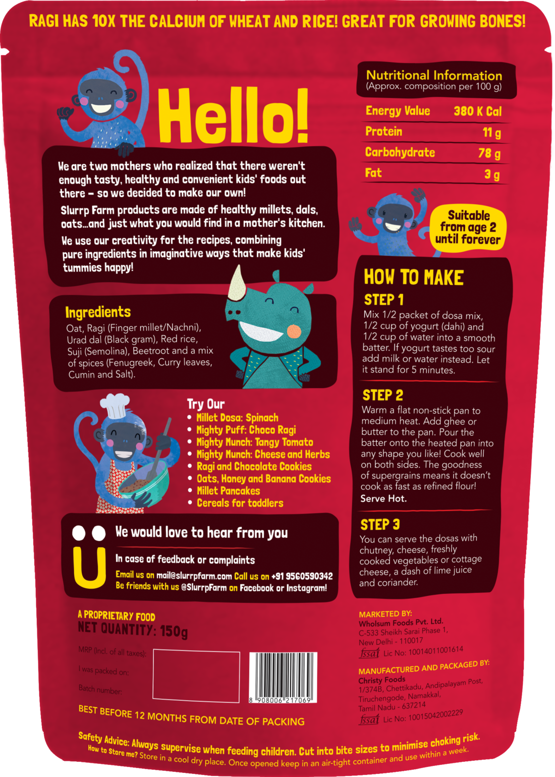 Supergrains + Beetroot Millet Dosa Mix - No Maida & Low Salt - Slurrp Farm - 150gm