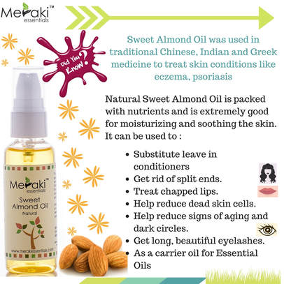 Sweet Almond Oil (Prunus Amygdalus Vardulcis) - Natural - Indian - Meraki Essentials - 50ml
