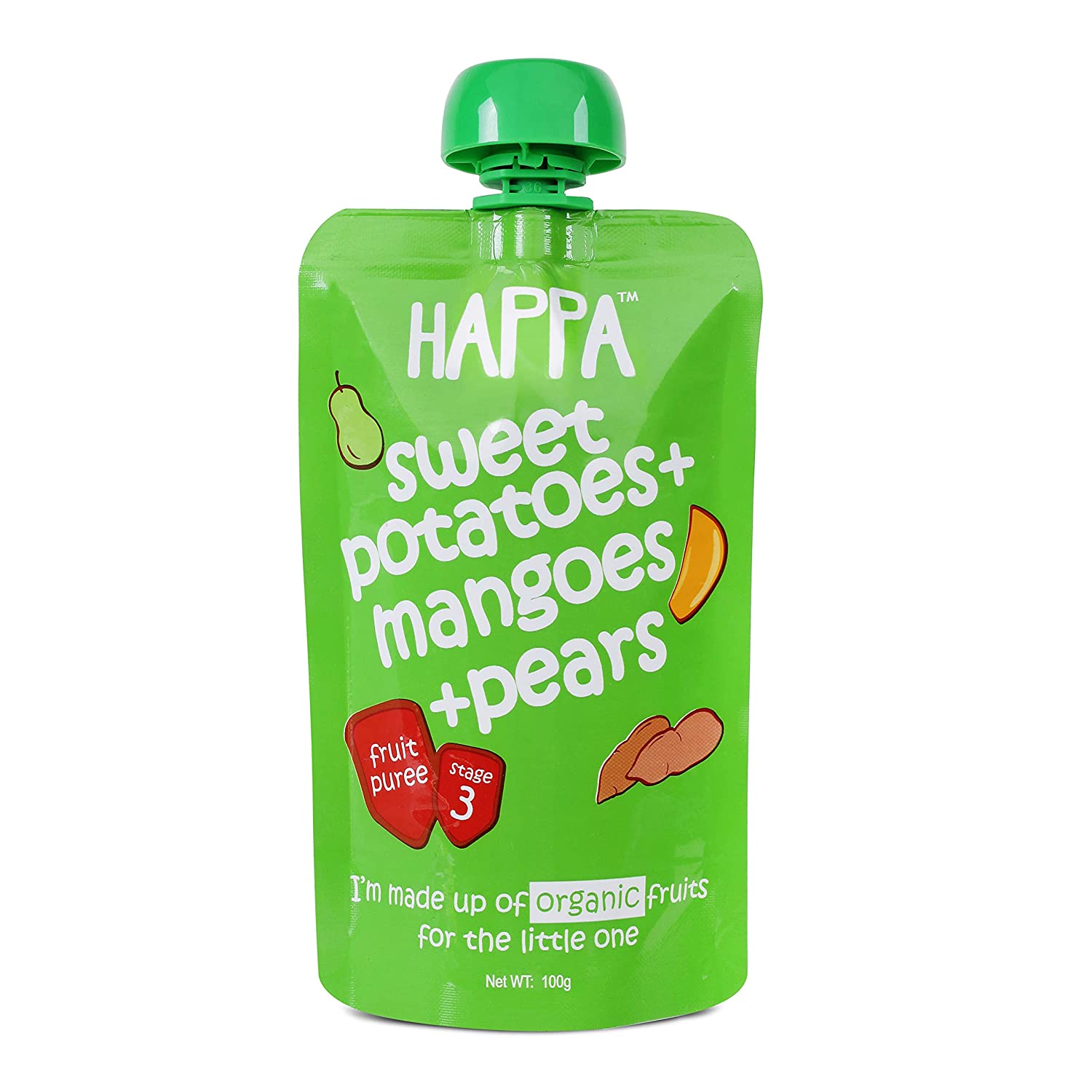 Puree | Sweet Potatoes, Mangoes & Pears Puree - Vegan, Gluten Free, No Added Sugar, No Salt, No Added Flavours, Colours & No Added Preservatives – Happa – 100gm