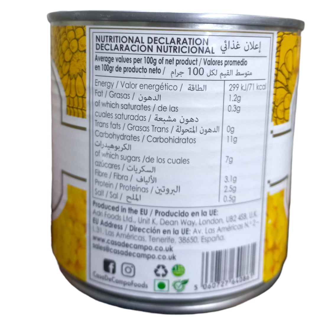 Sweet Corn | In Salted Water – No Added Preservatives – Casa De Campo – 340gm