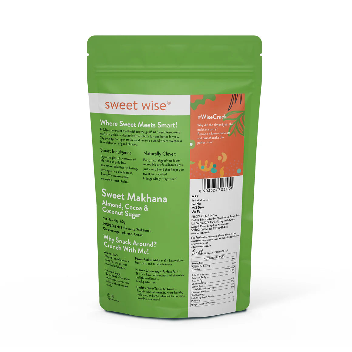 Makhana | Sweet Makhana Almond Cocoa & Coconut Sugar - Gluten Free & High In Protein - Sweet Wise - 60gm