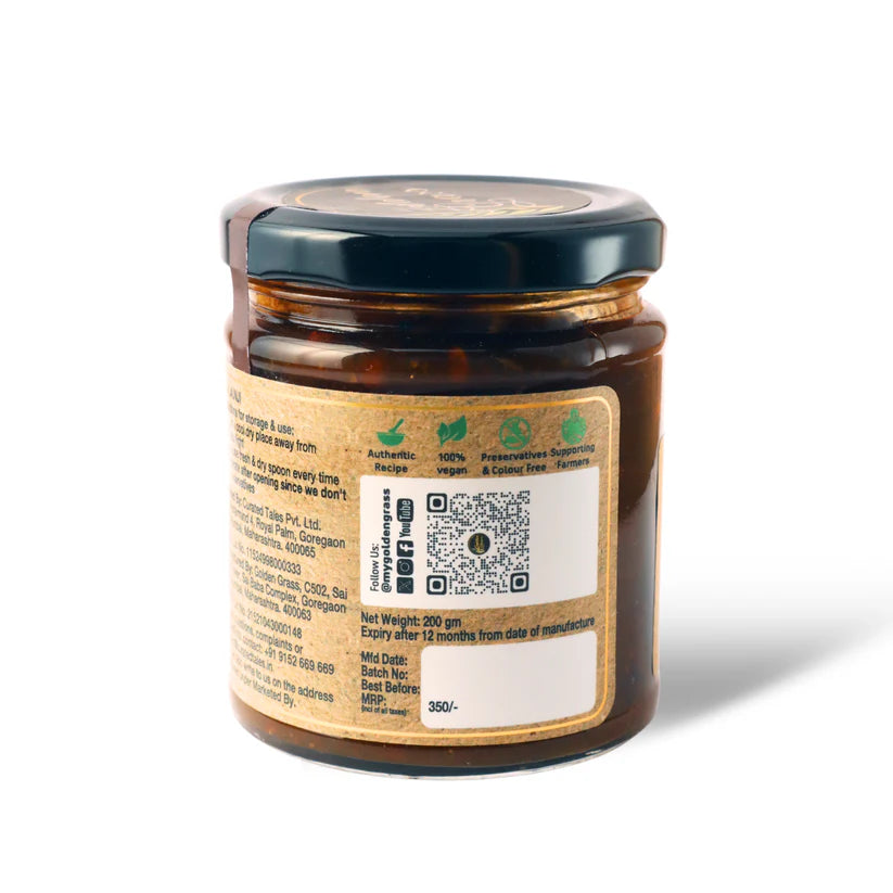 Spread | Sweet Sour Mango Relish - 100% Natural - Vegan, No Added Colours, Preservatives & No Refined Sugar - Golden Grass - 200gm