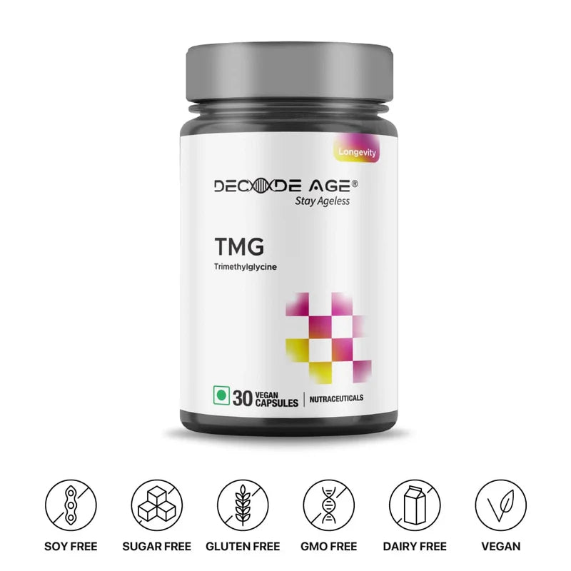 TMG (Trimethyl Glycine) | Vegan, Gluten Free, Sugar Free, Non GMO & Dairy Free – Decode Age – (500mg) – 30 Capsules